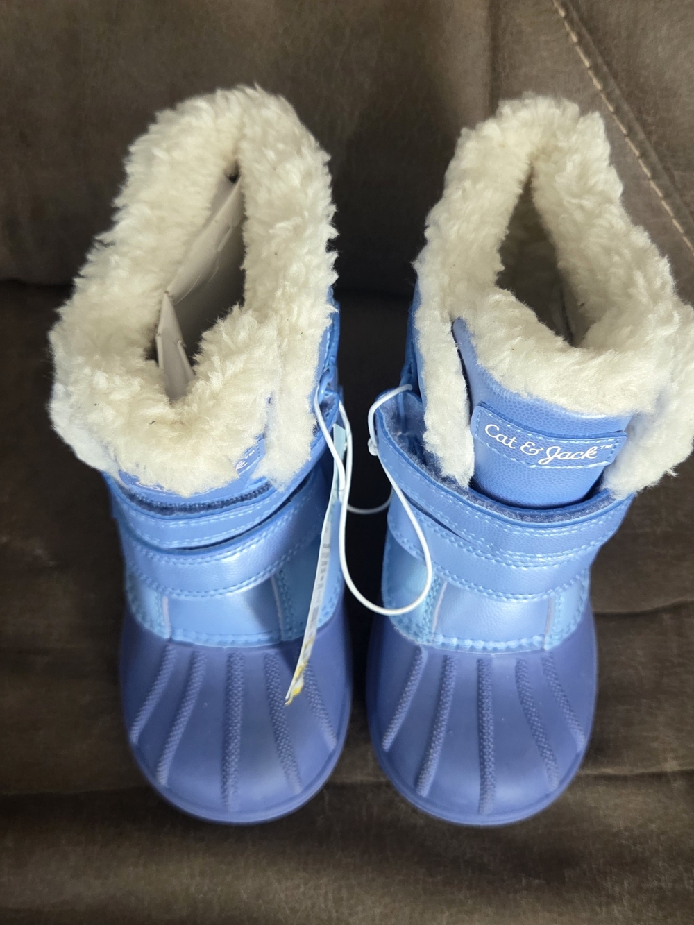 Cat & Jack Blue Kids Winter Boots with Cream Faux Fur Trim